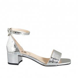 Chaussure ouverte pour femmes avec courroie en cuir lamé imprimé argent talon 4 - Pointures disponibles:  32, 33, 42, 45, 46