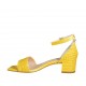 Zapato abierto para mujer con cinturon al tobillo en piel estampada amarillo tacon 4 - Tallas disponibles:  33, 34, 43, 45