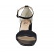 Zapato abierto para mujer con cinturon al tobillo en piel y gamuza negra tacon 7 - Tallas disponibles:  42, 43, 44, 45