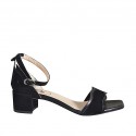 Woman's open shoe with anklestrap in black leather and suede heel 4