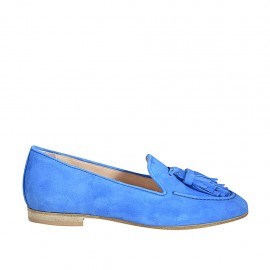 Mocassin pour femmes en daim bleuet avec glands talon 1 - Pointures disponibles:  43, 44, 45