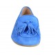 Mocassino da donna in camoscio bluette con nappine tacco 1 - Misure disponibili: 43, 44, 45