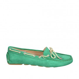 Woman's laced car shoe with removable insole in emerald green suede - Available sizes:  33, 43, 44, 46