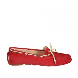 ?Woman's laced car shoe with removable insole in red suede - Available sizes:  43
