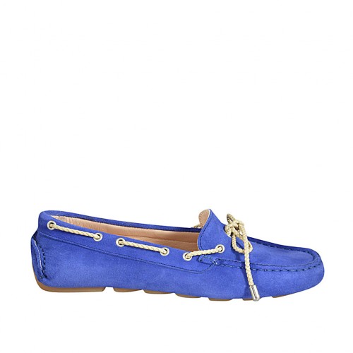 Mocasino para mujer con cordones y plantilla extraible en gamuza azul aciano - Tallas disponibles:  34