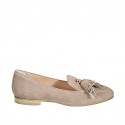 Woman's loafer with tassels in taupe suede heel 1