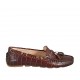 Woman's loafer with removable insole and tassels in brown printed leather  - Available sizes:  33, 42, 43