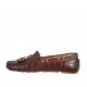 Woman's loafer with removable insole and tassels in brown printed leather  - Available sizes:  33, 42, 43