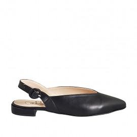 Spitzer Slingback für Damen aus schwarzem Leder Absatz 2 - Verfügbare Größen:  42, 45, 46