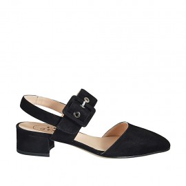 Slingback für Damen mit Schnalle aus schwarzem Wildleder Absatz 4 - Verfügbare Größen:  32, 42, 43, 44, 45