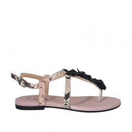 ?Sandalo infradito da donna con fiori in pelle stampata nera e rosa tacco 1 - Misure disponibili: 33, 34, 42, 43, 44, 45, 46