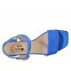 ?Woman's sandal with strap in cornflower blue suede and printed leather heel 4 - Available sizes:  32, 34, 42, 43, 44, 45, 46