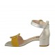 Woman's open shoe with accessory and strap in platinum laminated leather and yellow suede heel 4 - Available sizes:  32, 33, 34, 42, 43, 44, 45, 46