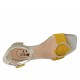 Woman's open shoe with accessory and strap in platinum laminated leather and yellow suede heel 4 - Available sizes:  32, 33, 34, 42, 43, 44, 45, 46