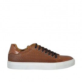 Man's laced shoe with removable insole in tan leather and braided leather - Available sizes:  37, 46, 47, 50