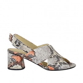 Sandalo da donna in pelle stampata multicolore con tacco 5 - Misure disponibili: 32, 33, 34, 45