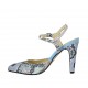Slingback für Damen mit Riem aus buntem bedrucktem Leder und hellblauem Wildleder Absatz 9 - Verfügbare Größen:  42, 43, 45
