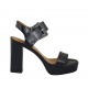 Sandale pour femmes en cuir noir avec boucle, plateforme et talon 9 - Pointures disponibles:  32, 42, 46