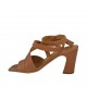 Woman's sandal with anklestrap in tan brown leather heel 8 - Available sizes:  34, 43, 46