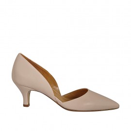 Woman's open shoe in nude leather heel 5 - Available sizes:  43, 44, 45