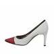 ?Zapato de salon para mujer en piel blanca y charol azul y rojo tacon 8 - Tallas disponibles:  32, 33, 42