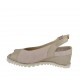 Sandalo da donna con plantare estraibile in camoscio forato beige e stampato laminato platino zeppa 5 - Misure disponibili: 32, 33, 34, 42, 43, 44, 45