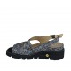 Woman's sandal with removable insole in black suede with white floral print wedge heel 4 - Available sizes:  33, 43, 44