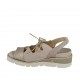 Sandalia para mujer con elastico, cordones y plantilla extraible en gamuza beis y piel laminada platino cuña 4 - Tallas disponibles:  33, 34, 42, 44, 45