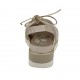 Sandalo da donna con elastico, lacci e plantare estraibile in camoscio beige e pelle laminata platino zeppa 4 - Misure disponibili: 33, 34, 42, 43, 44, 45