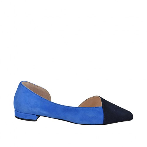 Woman's open shoe in blue and cornflower blue suede heel 2 - Available sizes:  33, 44, 46