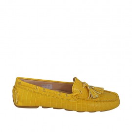 Mocassin avec semelle amovible et glands pour femmes en cuir imprimé jaune - Pointures disponibles:  33, 43