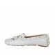 Woman's loafer with removable insole and tassels in white printed leather - Available sizes:  42, 44