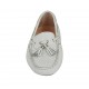 Woman's loafer with removable insole and tassels in white printed leather - Available sizes:  42, 44