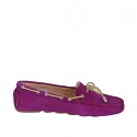 Woman's laced car shoe with removable insole in purple suede 