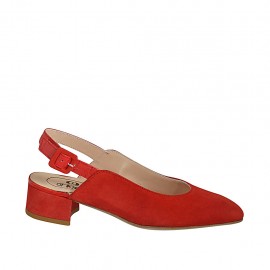 Slingback für Damen aus rotem Wildleder und gedrucktem Leder Absatz 4 - Verfügbare Größen:  33, 42, 43, 44, 46