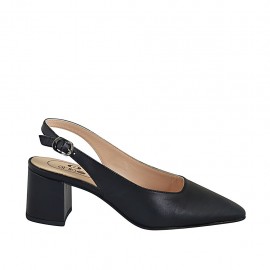Slingback für Damen aus schwarzem Leder Absatz 5 - Verfügbare Größen:  32, 33, 34, 42, 43, 45, 46