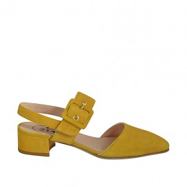 Slingback für Damen mit Schnalle aus gelbem Wildleder Absatz 4 - Verfügbare Größen:  42, 43, 44, 46