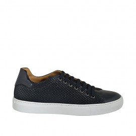 Zapato para hombre con cordones y plantilla extraible en piel y piel trensada negra - Tallas disponibles:  36, 37, 47, 48
