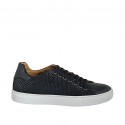 Man's laced shoe with removable insole in black leather and braided leather