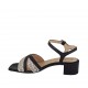 Sandalo da donna con cinturino in pelle nera e stampata rosa tacco 4 - Misure disponibili: 32, 34, 43, 45, 46