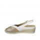 Sandale pour femmes avec semelle interieur amovible en cuir blanc, platine et imprimé lamé cuivre talon compensé 4 - Pointures disponibles:  31, 32, 34, 44