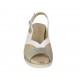 Woman's sandal with removable insole in white, platinum leather and copper laminated printed leather wedge heel 4
