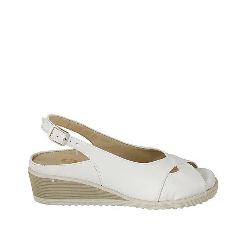 Sandale pour femmes avec semelle interieur amovible en cuir blanc talon compensé 4 - Pointures disponibles:  31, 34, 42, 44
