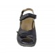 Damensandale mit Velcro und herausnehmbarer Innensohle aus blauem laminiertem Leder Keilabsatz 4 - Verfügbare Größen:  31, 34, 43, 44