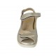 Woman's sandal with velcro strap and removable insole in pearly platinum leather wedge heel 4