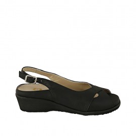 Sandale pour femmes avec semelle interieur amovible en cuir noir talon compensé 4 - Pointures disponibles:  31, 33, 34, 44