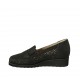 Woman's loafer with removable insole in black pierced leather wedge heel 3