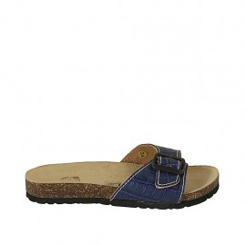 Sabot da donna in pelle stampata blu con fibbia zeppa 2 - Misure disponibili: 34, 42, 43