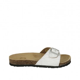 Sabot da donna in pelle stampata bianca con fibbia zeppa 2 - Misure disponibili: 42, 43, 44