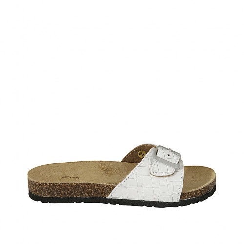 Mule pour femmes en cuir imprimé blanc avec boucle talon compensé 2 - Pointures disponibles:  42, 43, 44